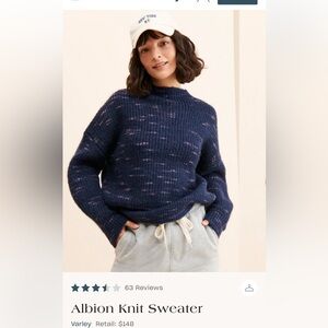 Varley Albion Knit Wool Blend Sweater in Navy and Pink Size Small